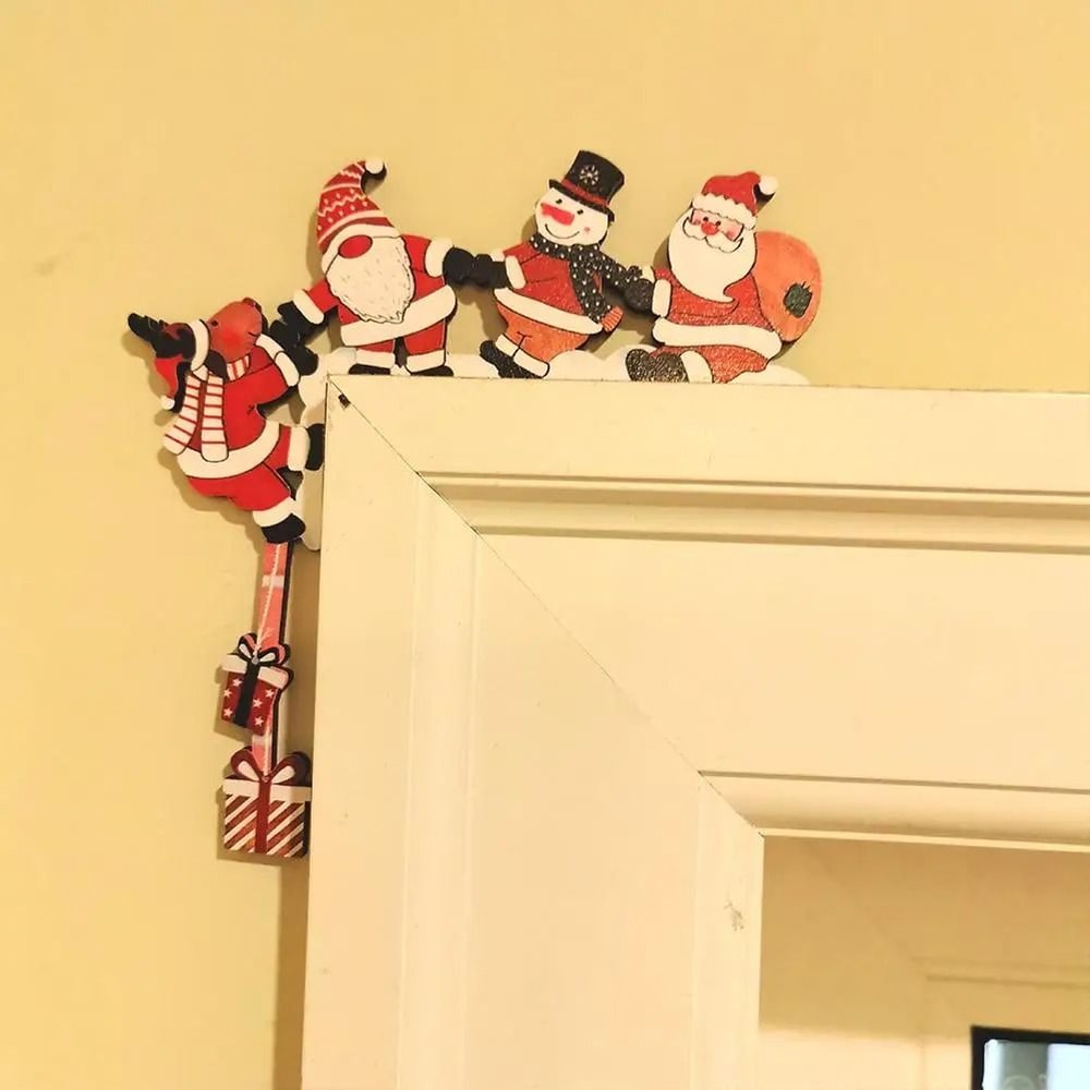Festive Wooden Christmas Door Corner Decor Santa Snowman Reindeer Frame Ornament 2