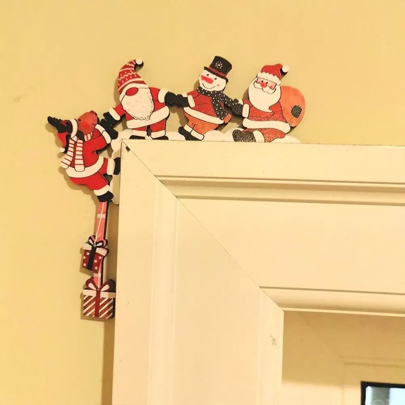 Festive Wooden Christmas Door Corner Decor Santa Snowman Reindeer Frame Ornament 2