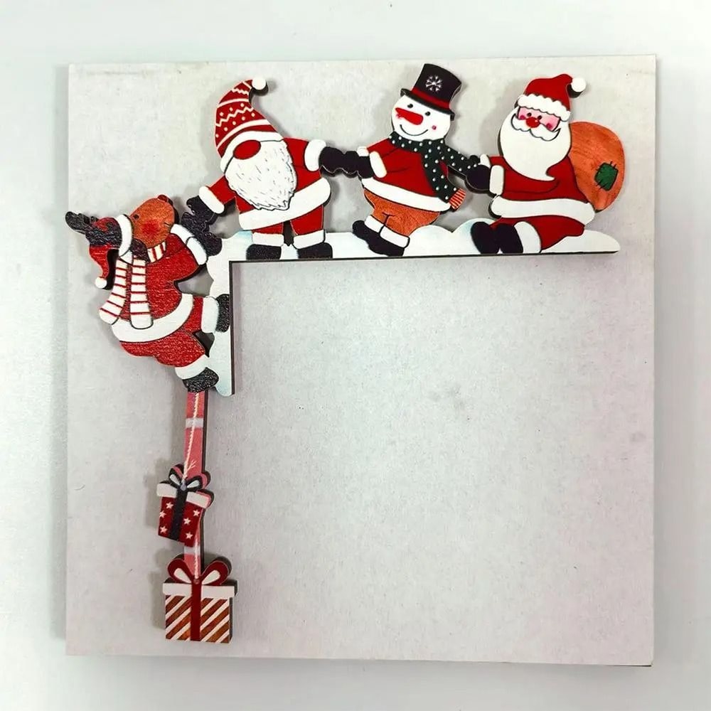 Festive Wooden Christmas Door Corner Decor Santa Snowman Reindeer Frame Ornament 4
