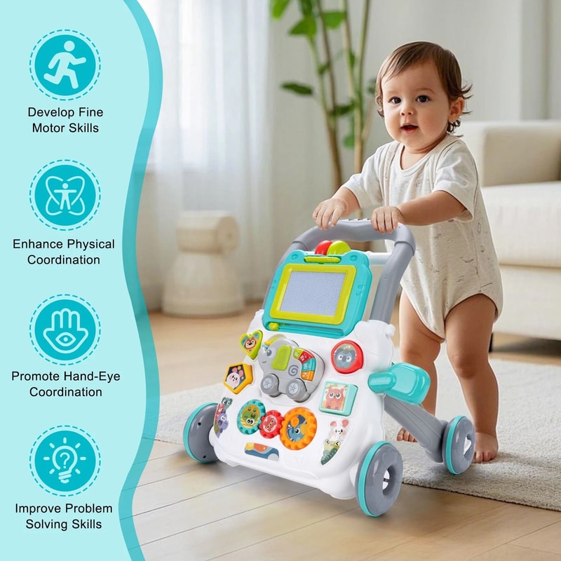 Multifunction Baby Activity Walker Learning Push Toy With Music Drawing Board 3