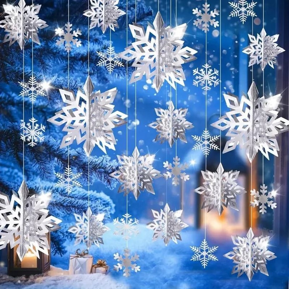 6Piece Iridescent 3D Hanging Snowflake Set Rainbow Twinkle Large Ornaments For Festive Decor 4