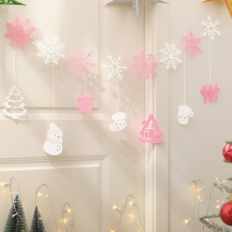 Christmas Party Background Banner Cartoon Snowflake Garland Decoration Set 5
