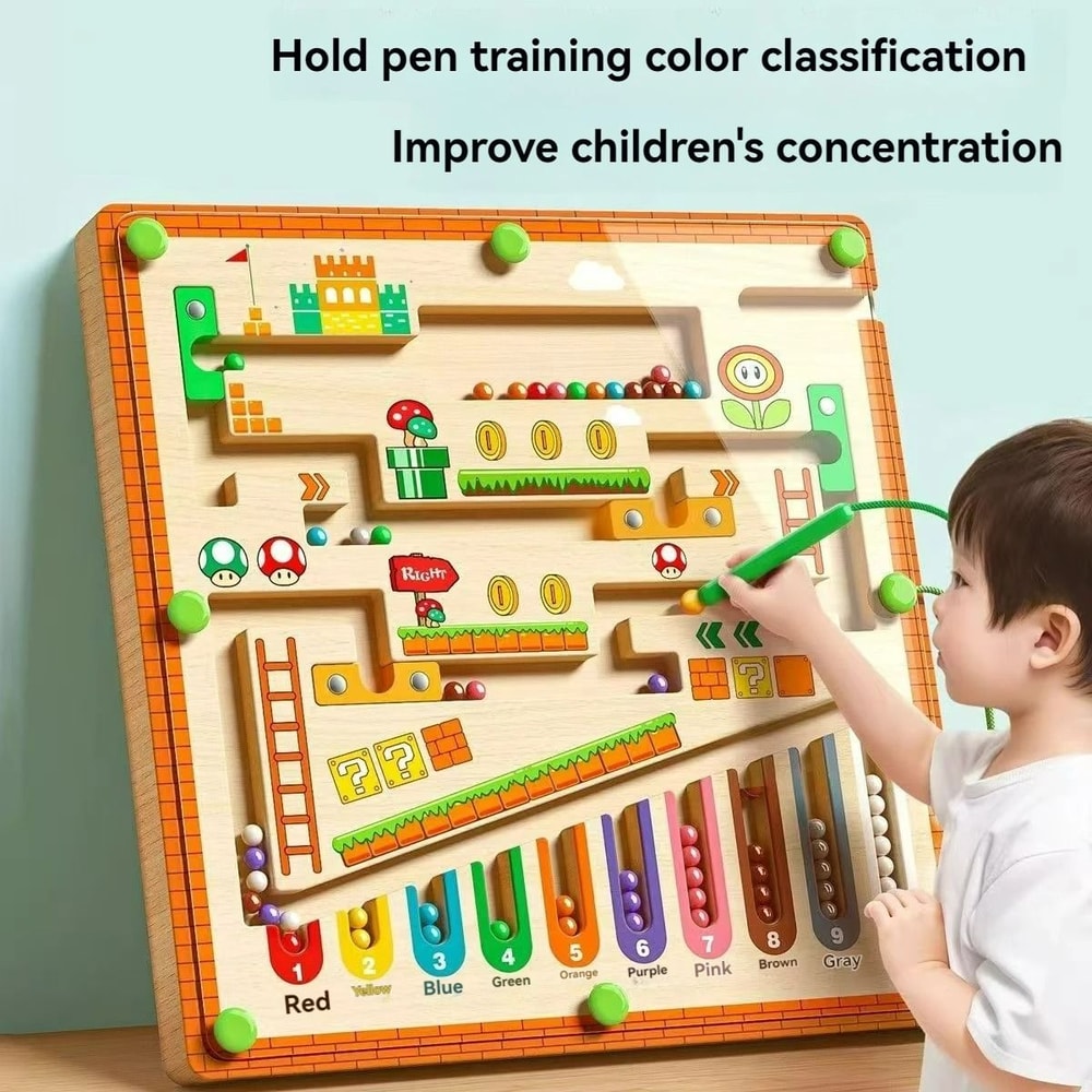 Magnetic Wooden Maze Puzzle Early Learning Concentration Logic Training Toy 8