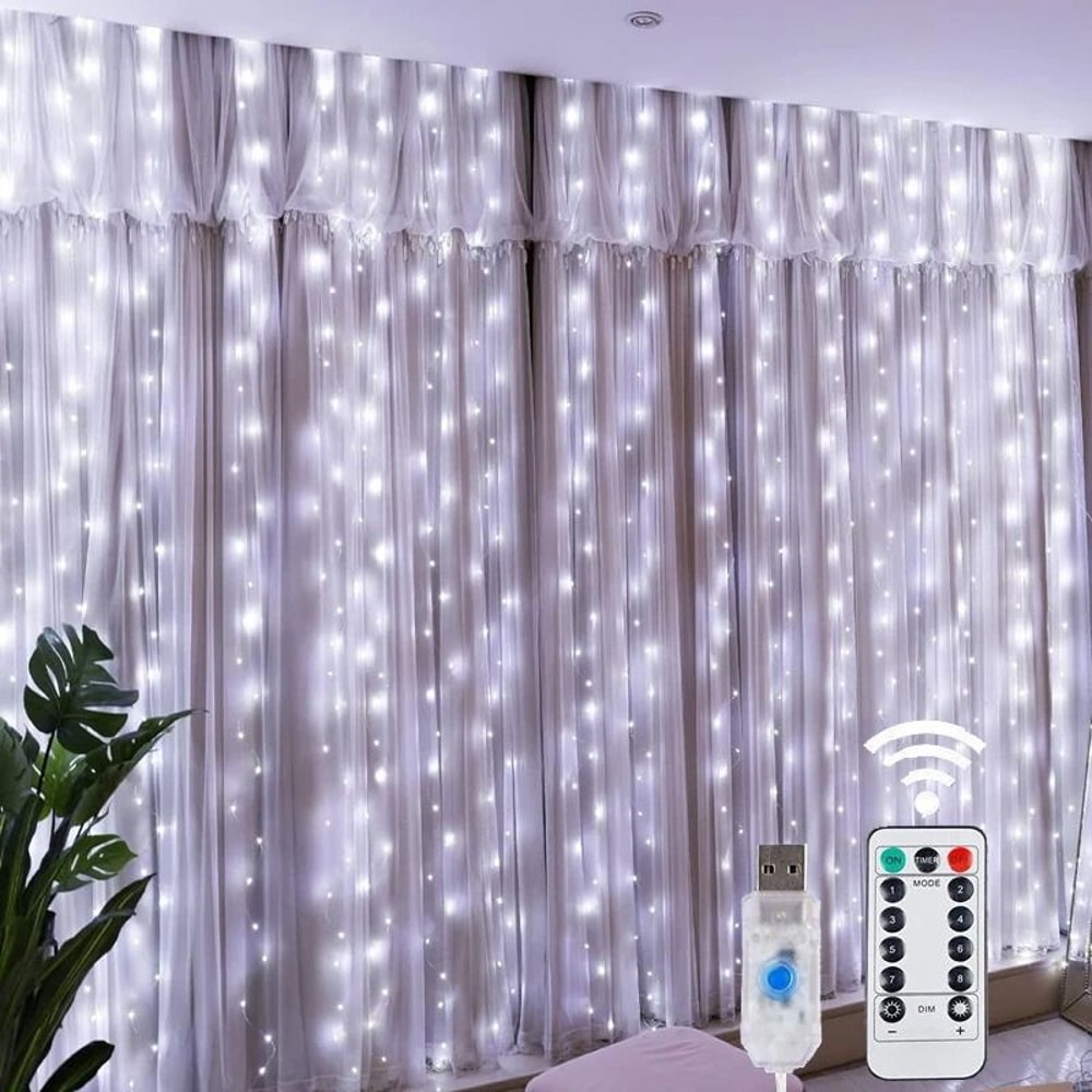 LED Fairy String Curtain Lights 8 Lighting Modes With Remote USB Power 7