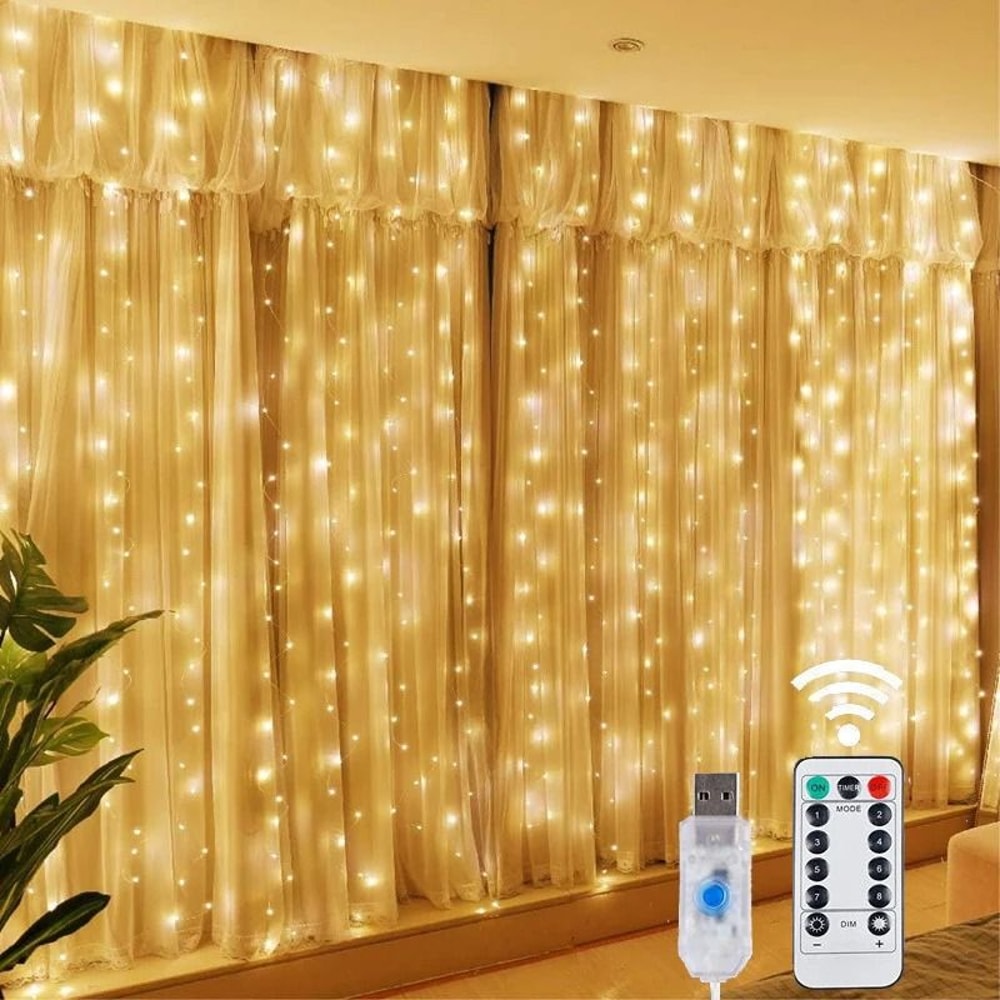 LED Fairy String Curtain Lights 8 Lighting Modes With Remote USB Power 8