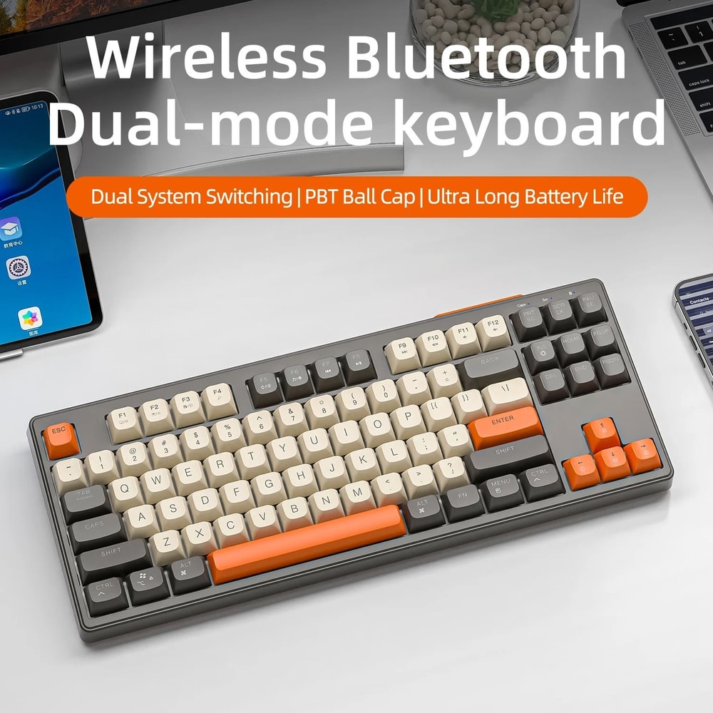 Wireless Gaming Keyboard 87Key Bluetooth DualMode With Rainbow RGB 0