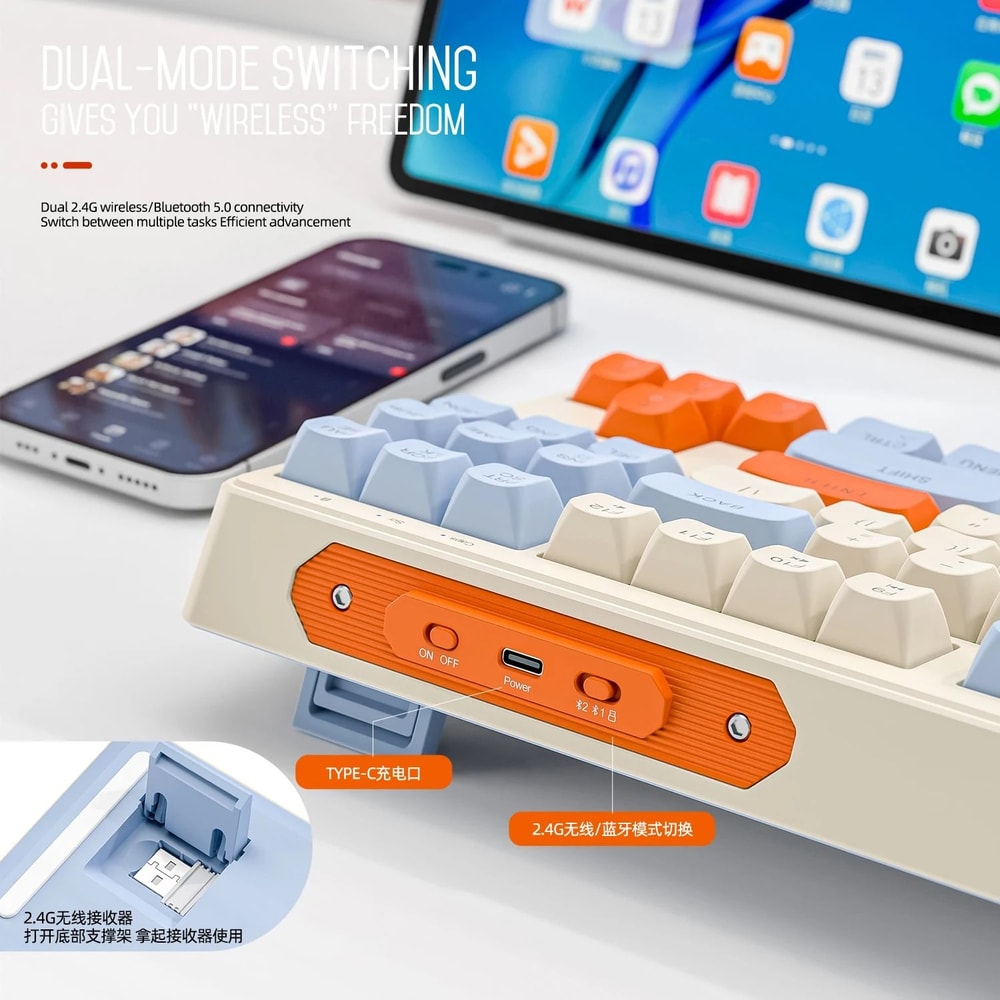 Wireless Gaming Keyboard 87Key Bluetooth DualMode With Rainbow RGB 3