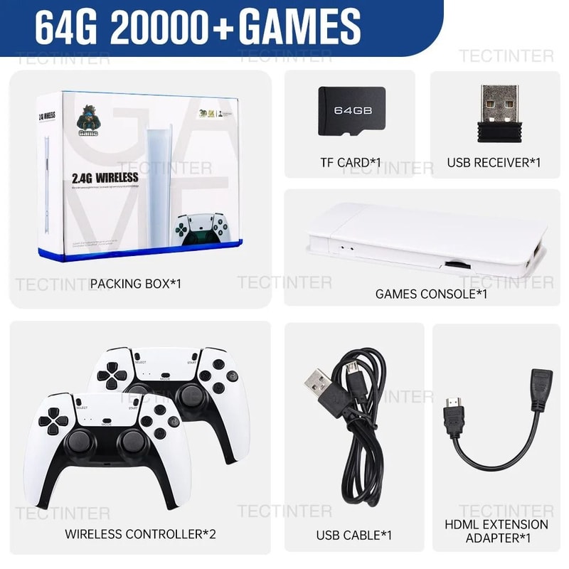 4K Ultra HD Retro Game Stick 20000 Classic Games With Dual 24G Wireless Controllers 8
