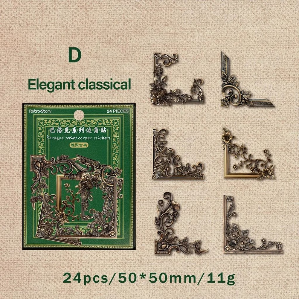 Vintage Corner Photo Frame Stickers 24Piece Retro Decorative Collage Set 9