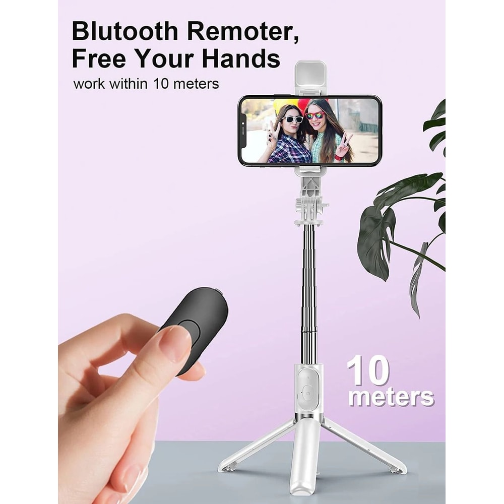 Wireless Bluetooth Selfie Stick Tripod 3in1 Foldable Design With LED Fill Light 5