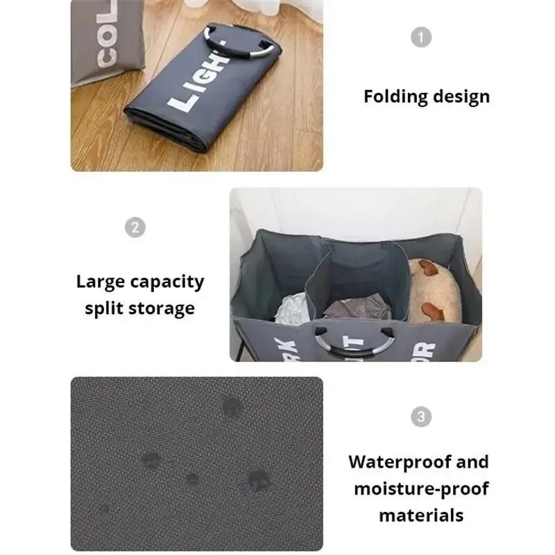 3Grid Foldable Laundry Basket Durable Triple Compartment Dirty Clothes Hamper 4