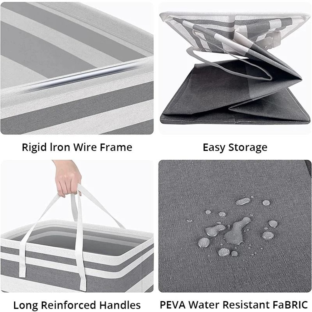 Large Capacity Cotton Linen Laundry Basket Waterproof Foldable Storage Bag 4