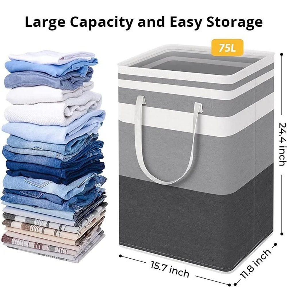 Large Capacity Cotton Linen Laundry Basket Waterproof Foldable Storage Bag 5