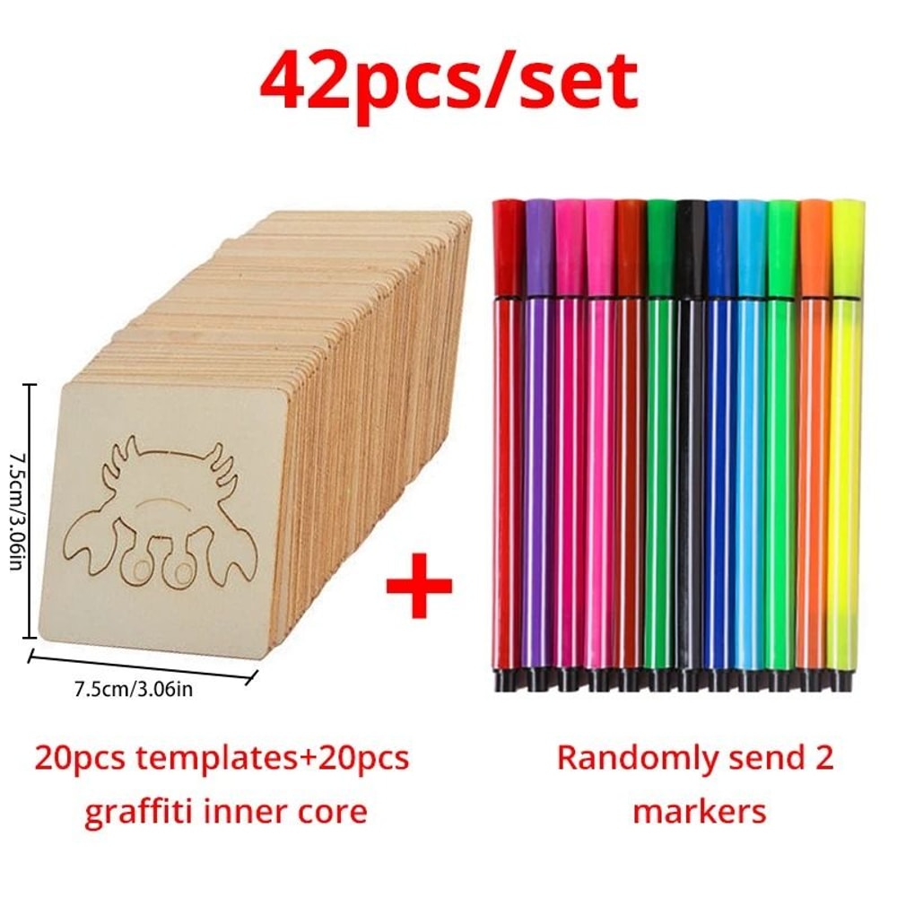 42Piece Wooden DIY Drawing Template Set Childrens Creative Art Tool Kit 6