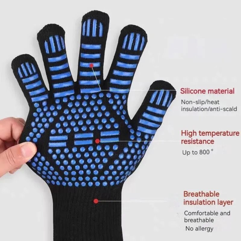 Professional Heat Resistant Oven Glove CutResistant NonSlip Silicone BBQ Mitt 4