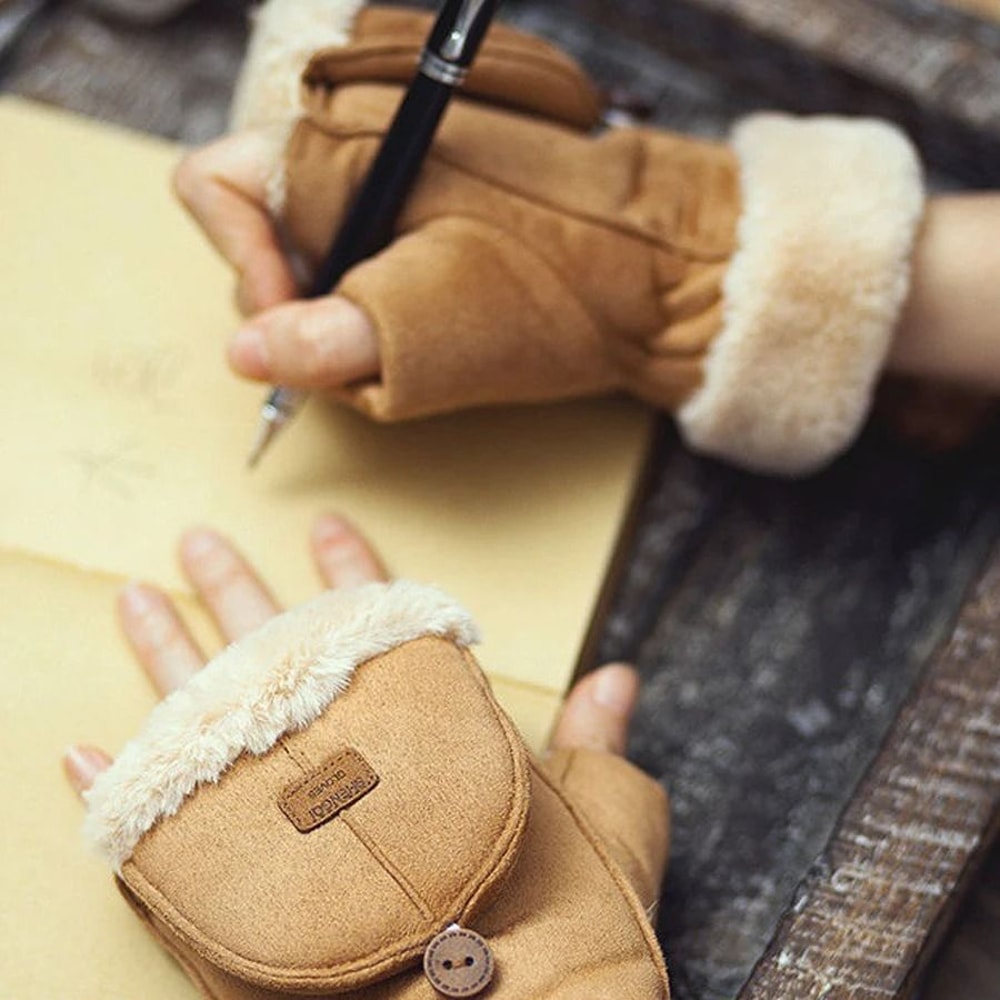 Winter Womens Fingerless Thermal Gloves Thick HalfFinger Student Design 3