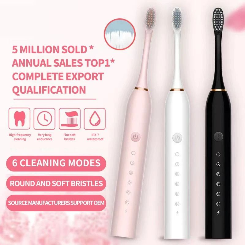 Ultrasonic Deep Clean Waterproof Electric Toothbrush With 6 Modes DuPont Bristles 0