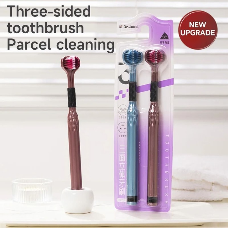 3Sided Comprehensive Deep Cleaning Toothbrush With Raised Tongue Scraper 2Pack 1