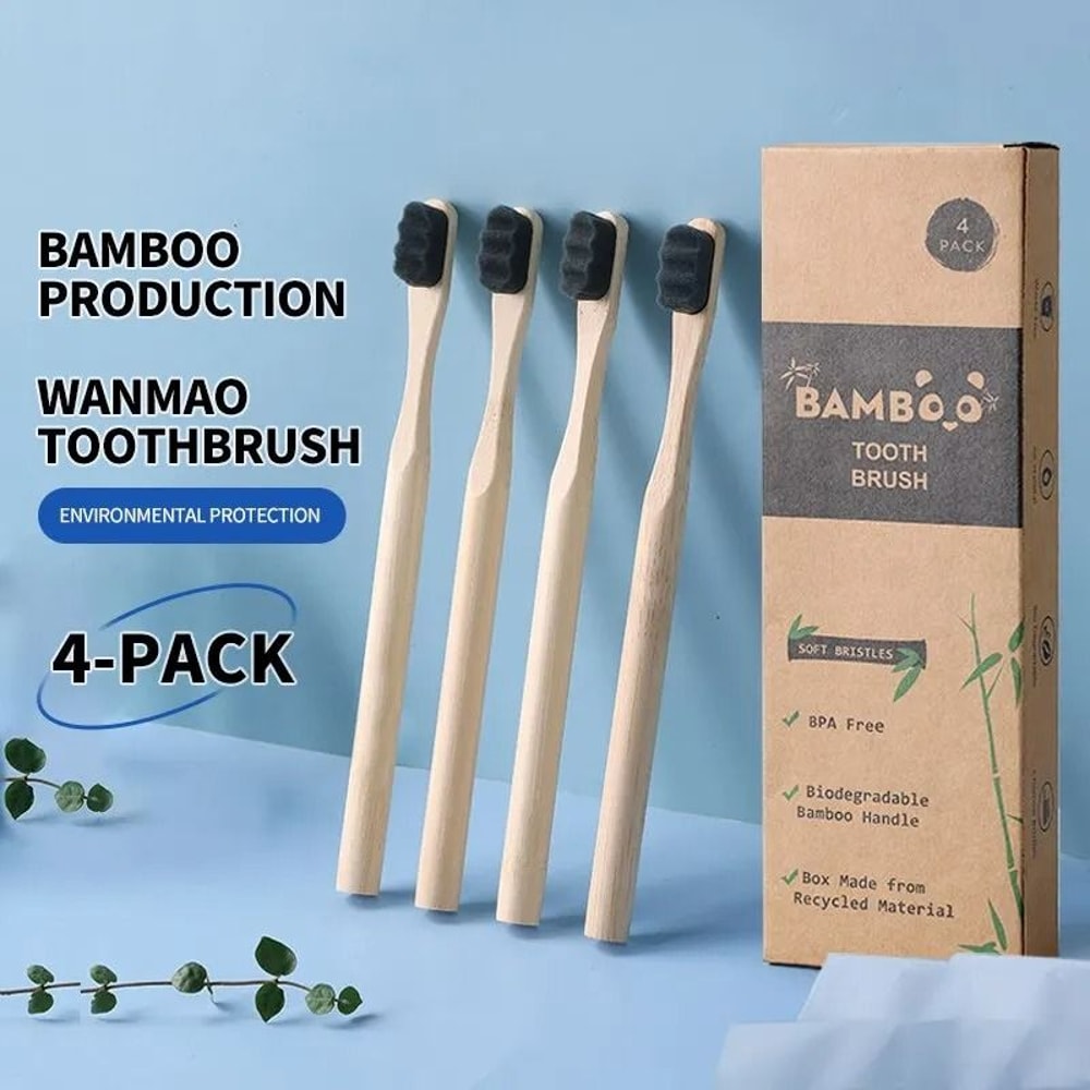 EcoFriendly Bamboo Toothbrush With UltraSoft 10000 Nano Bristles 4Pack 0
