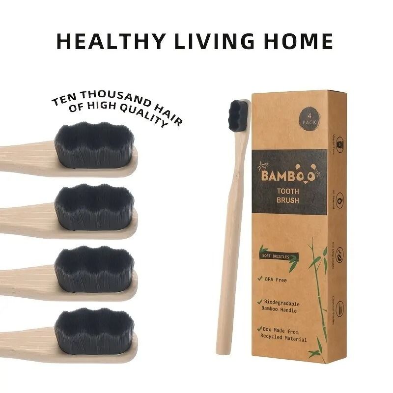 EcoFriendly Bamboo Toothbrush With UltraSoft 10000 Nano Bristles 4Pack 1