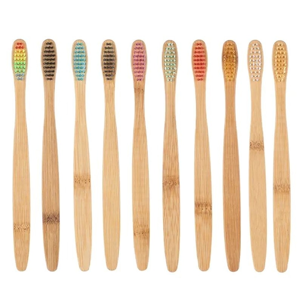Natural EcoFriendly Bamboo Toothbrush Set Colorful 10Piece Value Pack 5