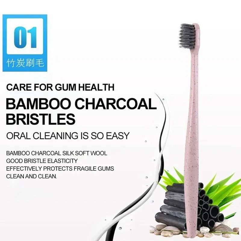Natural Wheat Straw Bamboo Charcoal Soft Toothbrush 10Piece Family Value Pack 1