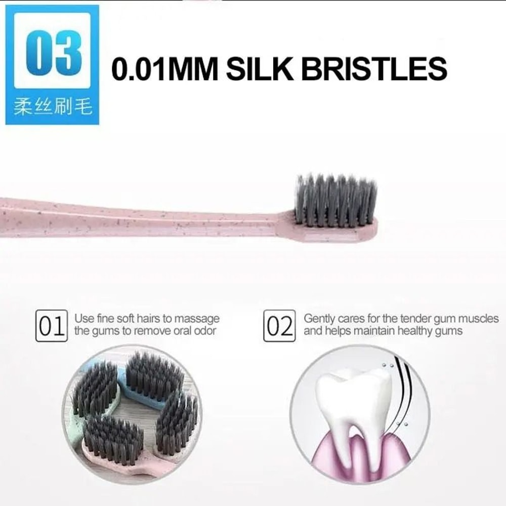 Natural Wheat Straw Bamboo Charcoal Soft Toothbrush 10Piece Family Value Pack 2