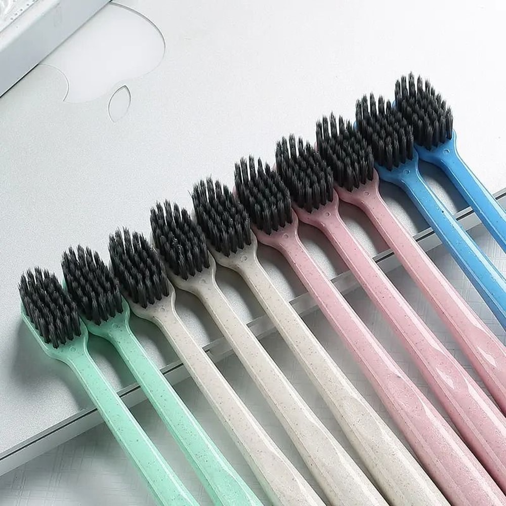 Natural Wheat Straw Bamboo Charcoal Soft Toothbrush 10Piece Family Value Pack 0