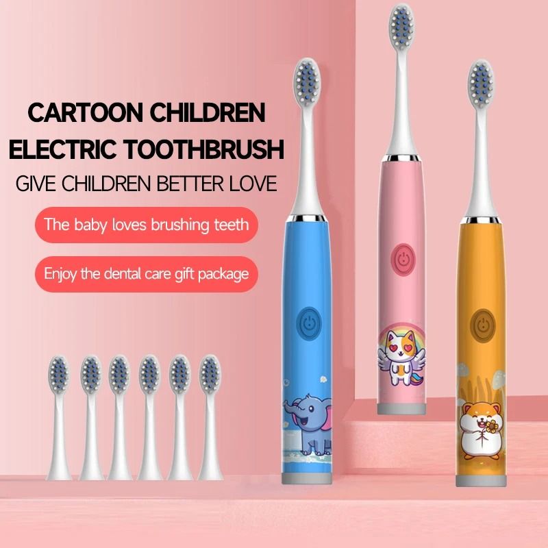 Childrens Sonic Electric Toothbrush Colorful Cartoon Design For Kids USB Rechargeable Waterproof 0
