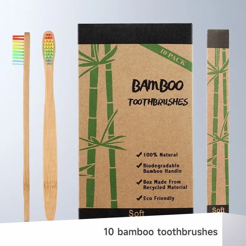 Natural Bamboo EcoFriendly Toothbrush 10Piece Sustainable Family Pack 1