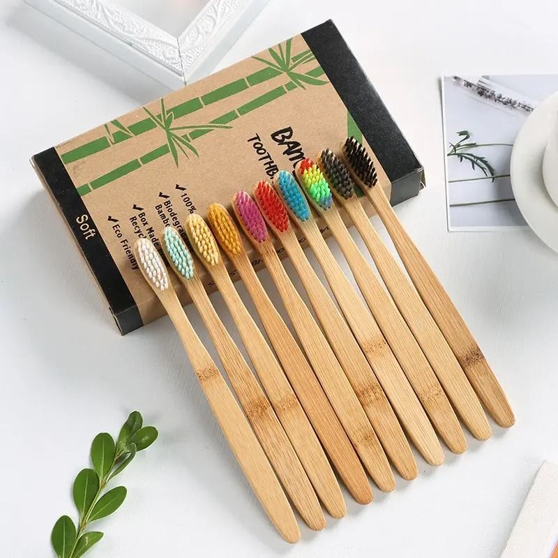 Natural Bamboo EcoFriendly Toothbrush 10Piece Sustainable Family Pack 2