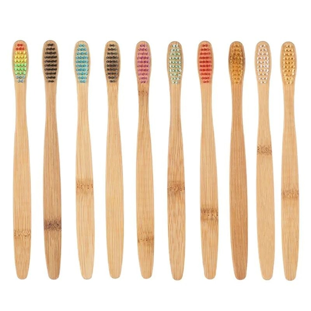 Natural Bamboo EcoFriendly Toothbrush 10Piece Sustainable Family Pack 5