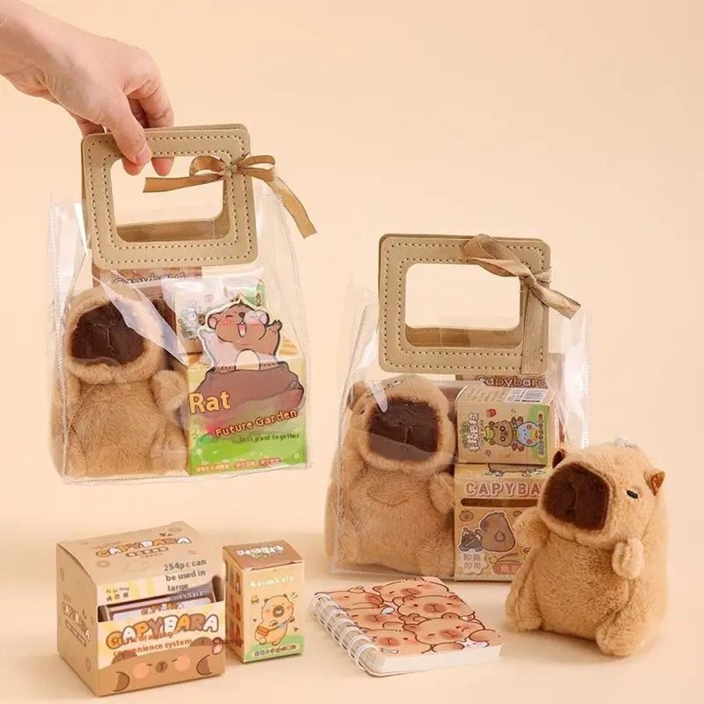 Kawaii Capybara Stationery Gift Set Handbag Edition With Plush Pendants Notebook 1