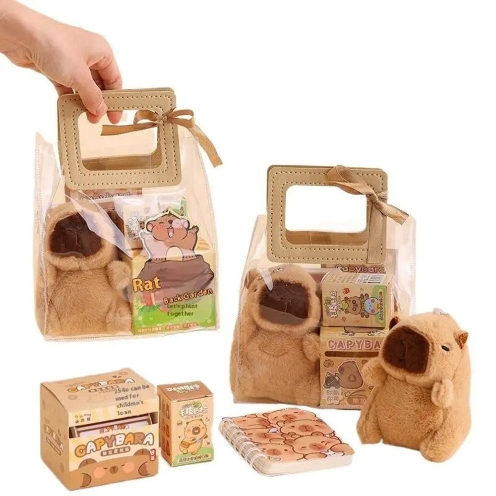 Kawaii Capybara Stationery Gift Set Handbag Edition With Plush Pendants Notebook 2