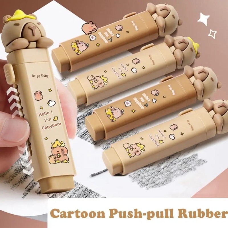 Kawaii Capybara PushPull Retractable Eraser Replaceable Core Correction Tool 0