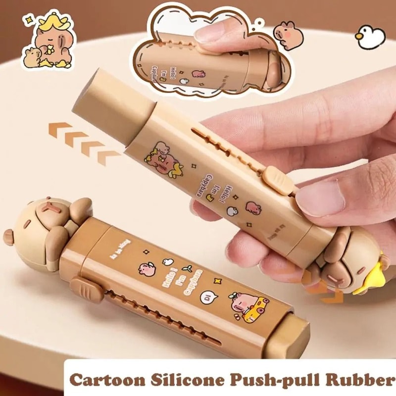 Kawaii Capybara PushPull Retractable Eraser Replaceable Core Correction Tool 1