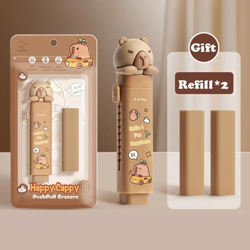 Kawaii Capybara PushPull Retractable Eraser Replaceable Core Correction Tool 6