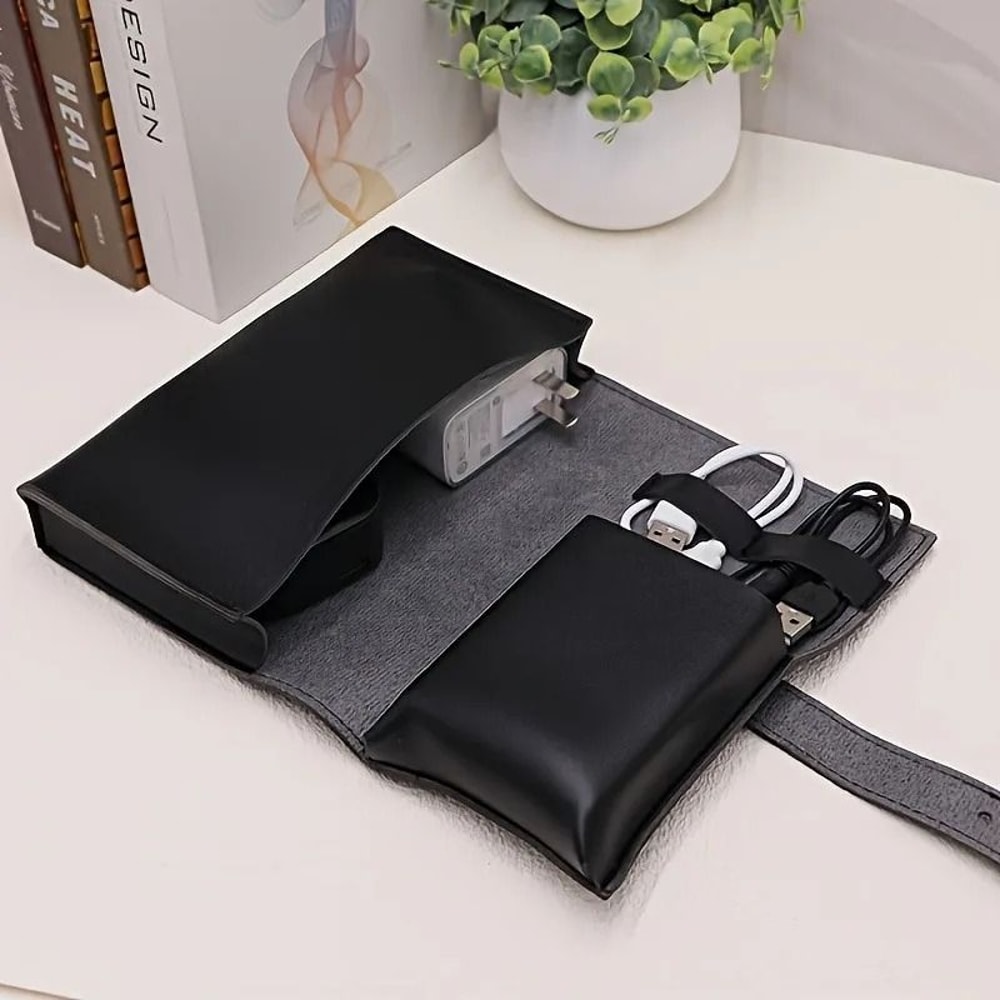 Premium PU Leather MultiCompartment Organizer Portable Tech School Accessories Case 7