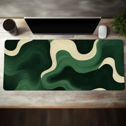 green and beige abstract mouse pad | large anti-slip desk mat & office decor