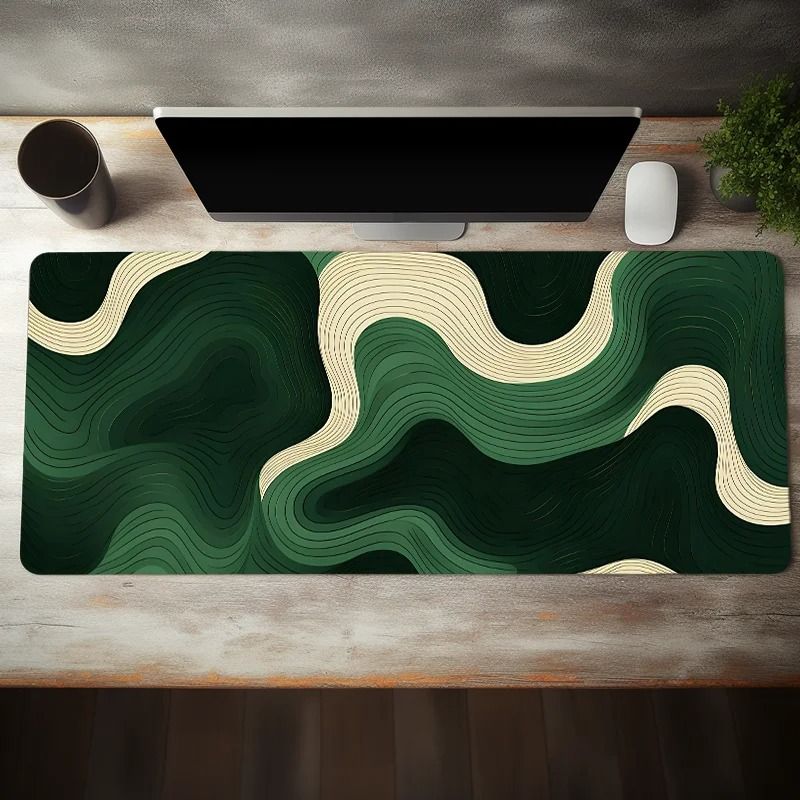 Green And Beige Abstract Mouse Pad Large AntiSlip Desk Mat Office Decor 0
