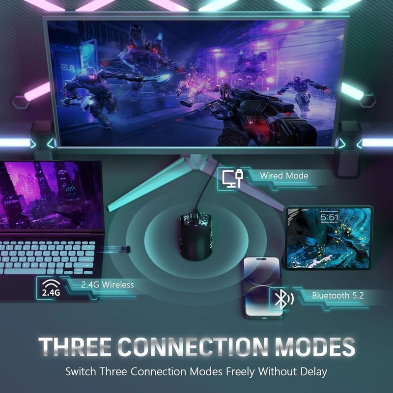 Ultralight TriMode Wireless Gaming Mouse 22K DPI RGB Magnetic Charging Dock 0