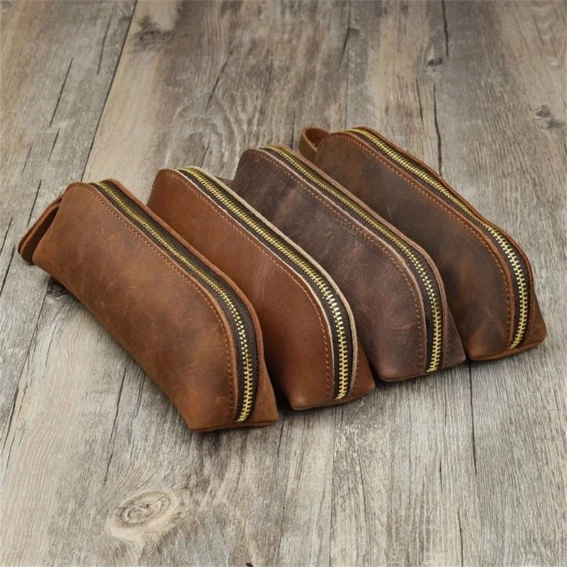 Vintage Leather Pencil Bag Minimalist Stationery Holder Travel Pen Case 4