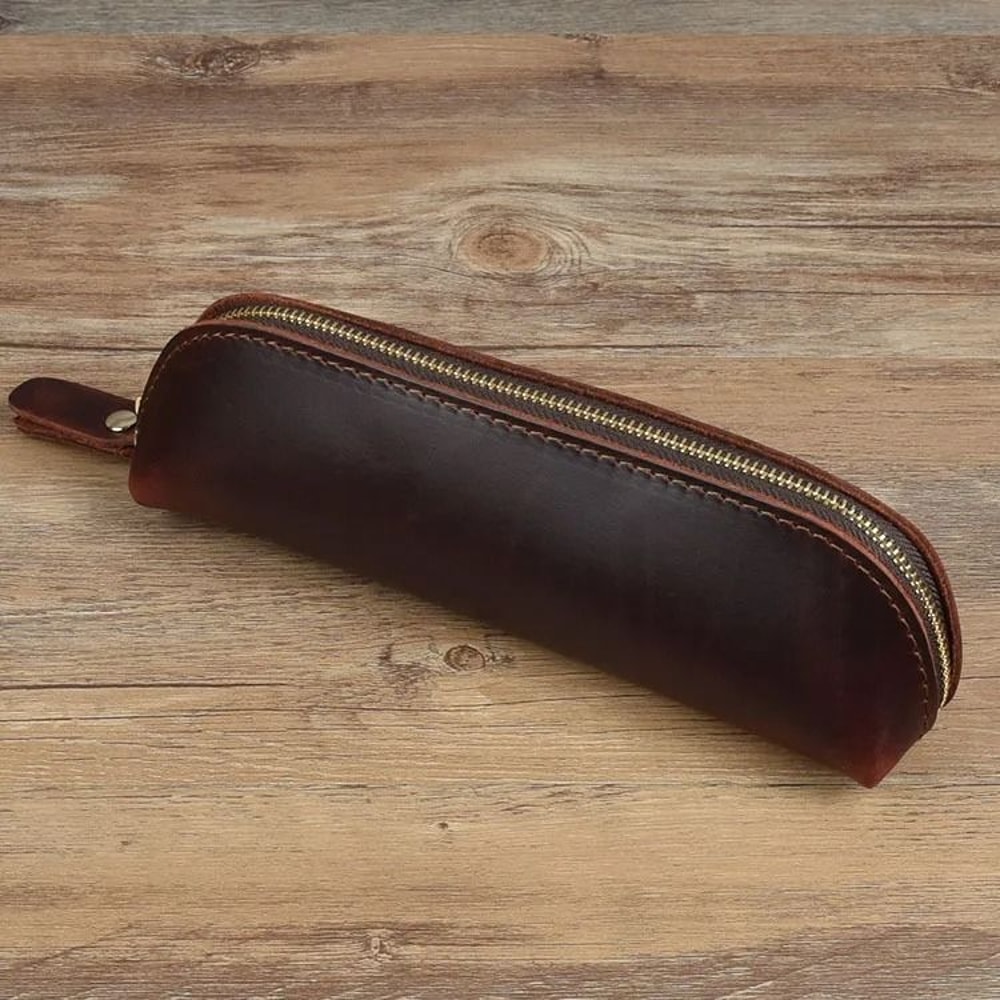 Vintage Leather Pencil Bag Minimalist Stationery Holder Travel Pen Case 6