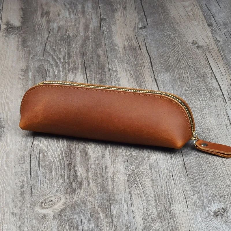 Vintage Leather Pencil Bag Minimalist Stationery Holder Travel Pen Case 8