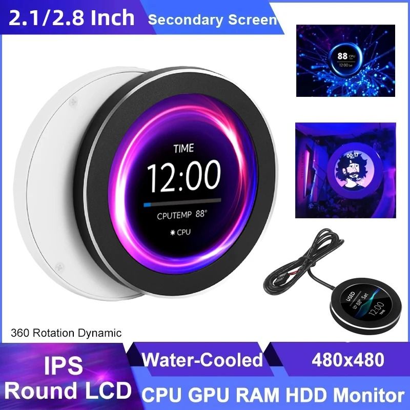 IPS Round Secondary PC Display RealTime CPU GPU RAM Monitoring Screen 0