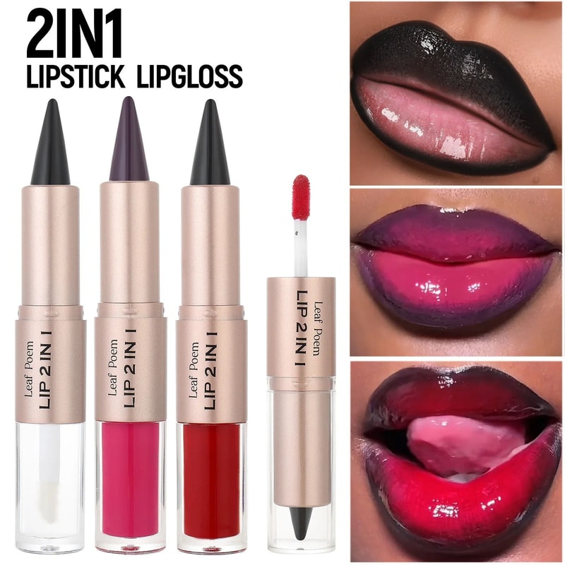 2in1 Plumping Lip Contour Glaze DoubleHead Crystal Lip Gloss Set 2