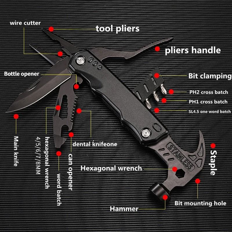 Outdoor Multifunctional MultiTool Folding Safety Hammer Vehicle Escape Tool 4