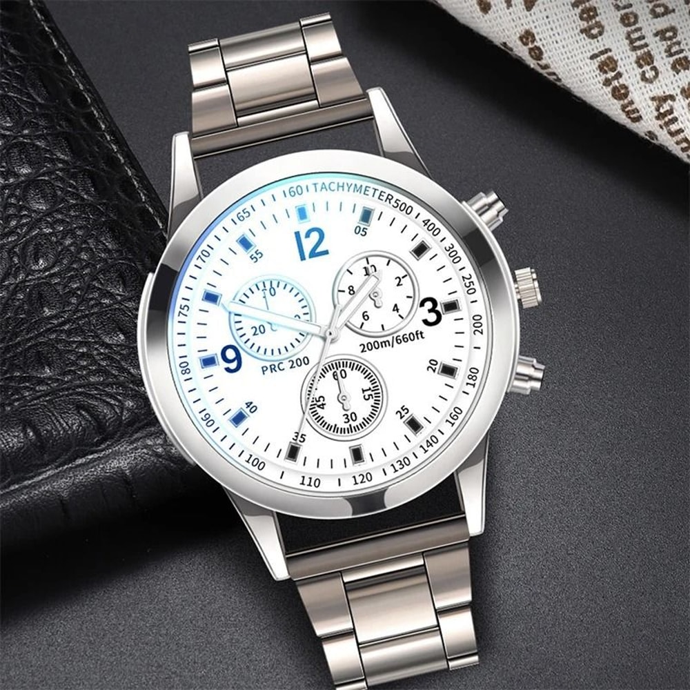 Mens Business Steel Band Quartz Watch Fashion Timepiece With Matching Bracelet 4