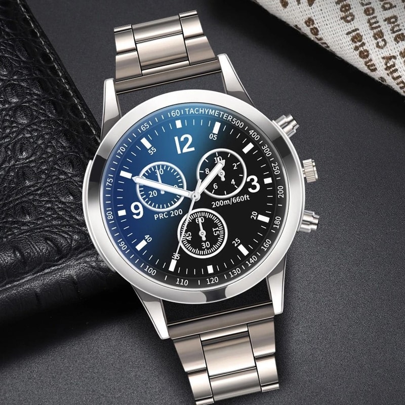 Mens Business Steel Band Quartz Watch Fashion Timepiece With Matching Bracelet 6