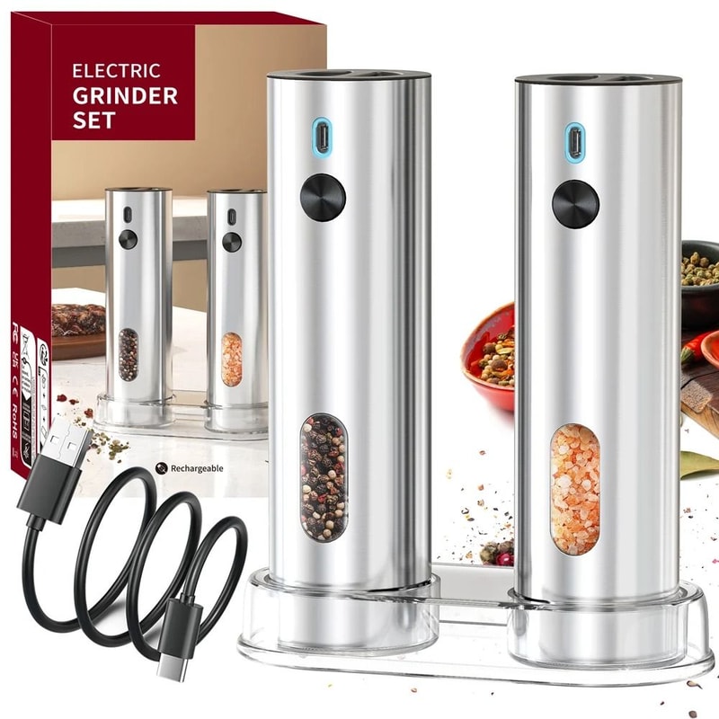 Stainless Steel Electric Pepper Grinder USB Rechargeable Automatic Mill Set 1
